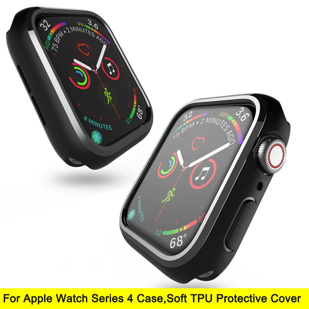 Чехол для apple watch series 5/4, чехол для iwatch черного цвета из термополиуретана, тонкая защитная ультратонкая рамка, ремешок 40 44 мм