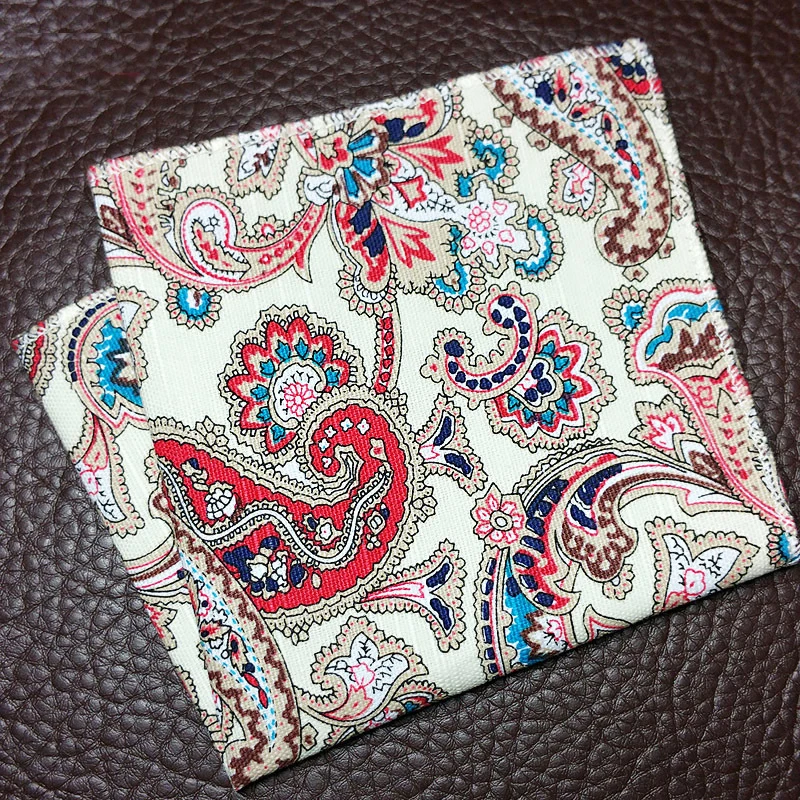 

22 cm Fashion Boys Men Cotton Floral Print Pocket Square With Cartoon Paisley Striped Fruit Design