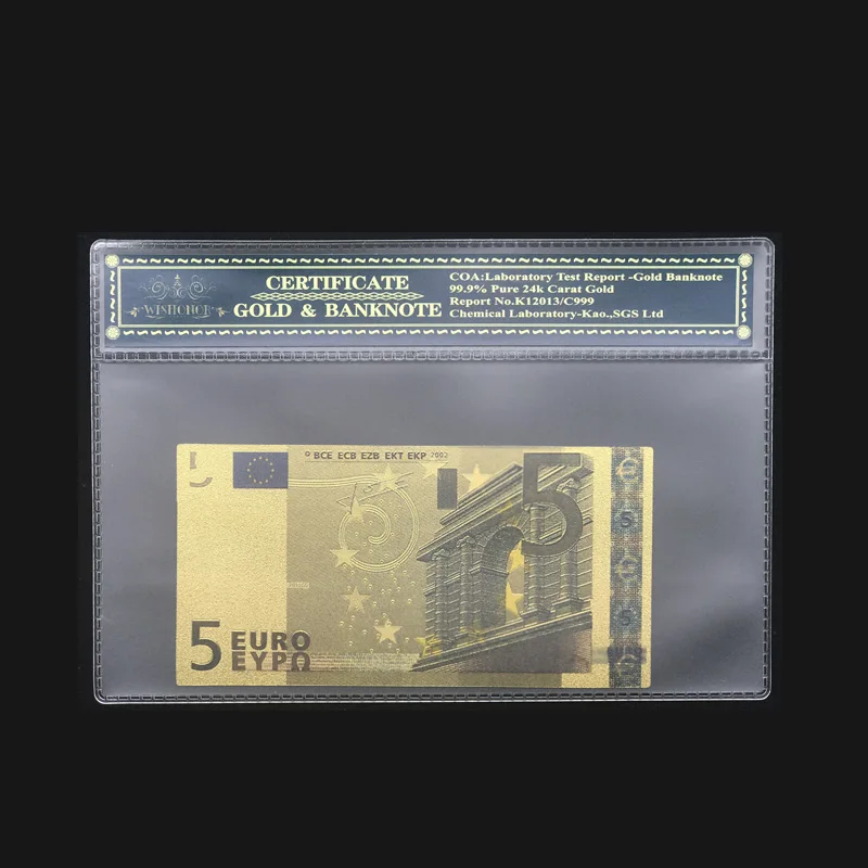 Лучшая цена на Золотая банкнота Евро 5 евро банкнот В позолоченном металле 99.9%