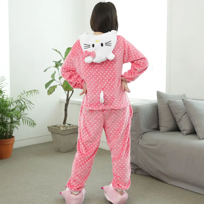 2017 милый точка рисунок Hello Kitty кот пижамы для Для женщин мультфильм зима осень