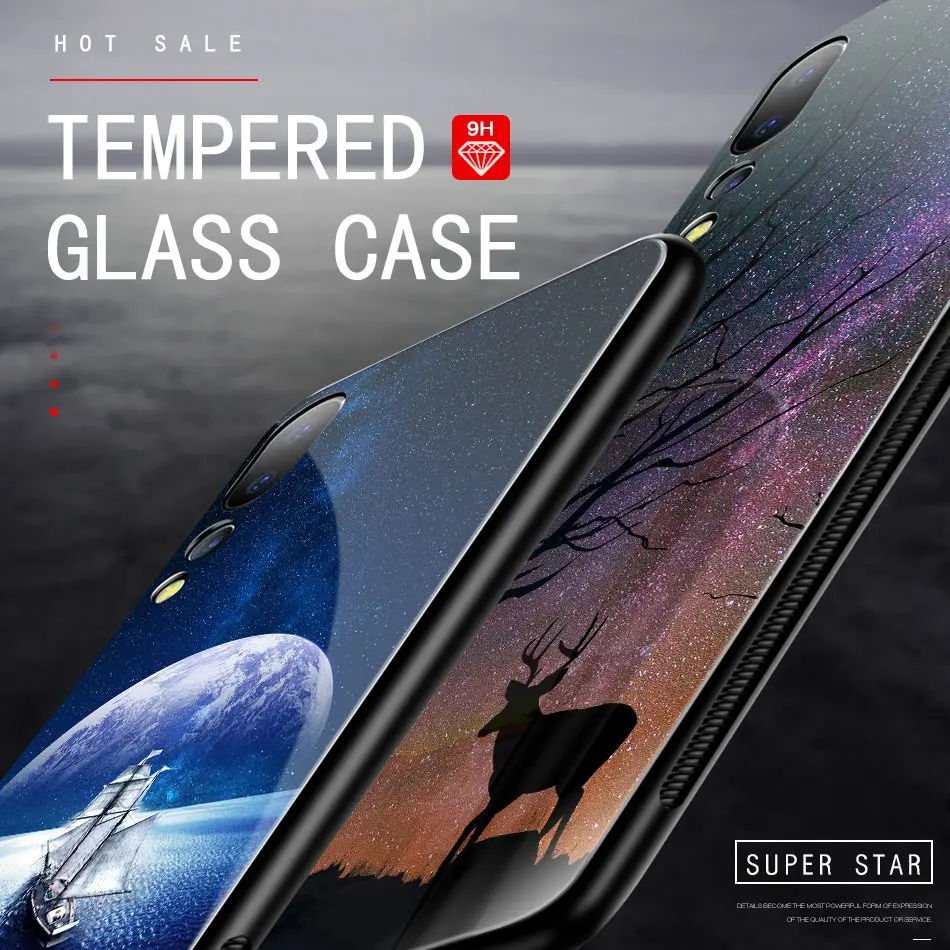 Star Space Tempered Glass Case For Huawei Mate 10 Lite Silicone P20 Pro Honor 9 P Smart On Cover Coque |