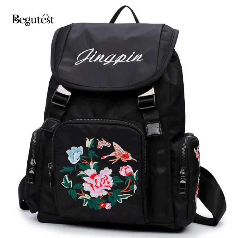 Китайский Стиль цветок Вышивка Рюкзаки для подростка Обувь девочек Mochila Feminina Для