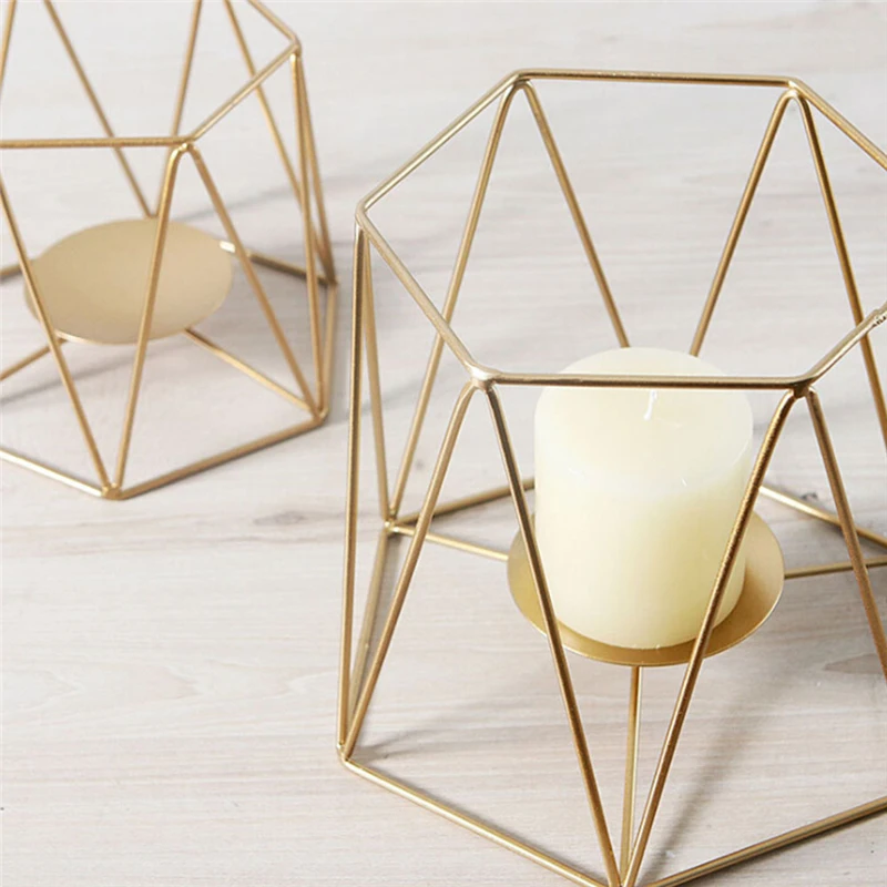 Geometric Candlestick Ornaments Wall Sconce Matching Steel Small Tealight Candle Holders Nordic Minimalist Style
