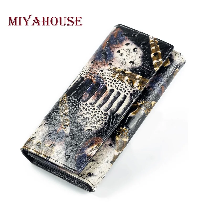 

Miyahouse Genuine Leather Female Crocodile Wallets Feather Design Fold Long Purses Women Cards Purse High Capacity Lady Clutches