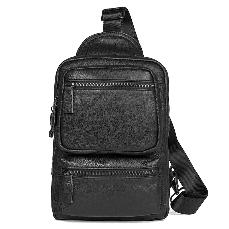 

Men Black Chest Bag Cow Leather 2018 New Man Business Travel Dress Casual Book Ipad Mobile Phone Chest Handbags Bags Male Bag