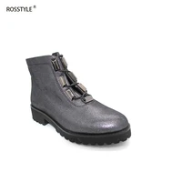 rosstyle spring autumn retro dark gray or coffee color basic boots fashion zipper thick heels ankle boots largest size 35 41 b22