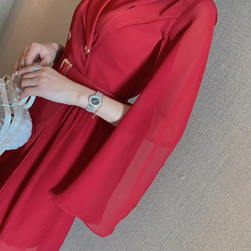 New Summer Notched Collar Elegant High Quality Women Dress Chiffon Patchwork Dresses Office Sexy Party Vintage Vestidos | Женская одежда