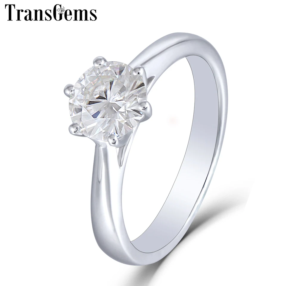 Женское Обручальное Кольцо Transgems 14K 585 белое золото 1ct карат 6 5 мм F Color VVS Moissanite