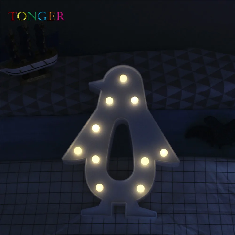 TONGER 3D ночник с животными Пингвин Фламинго Единорог светодиодный аккумулятор