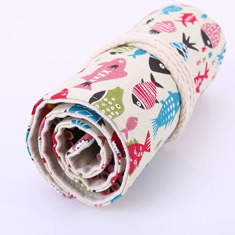 

Pencil Case School Canvas Roll Pouch Makeup Comestic Brush Pen Storage Fish pecncil box estuches school office 36/48/72 Holes