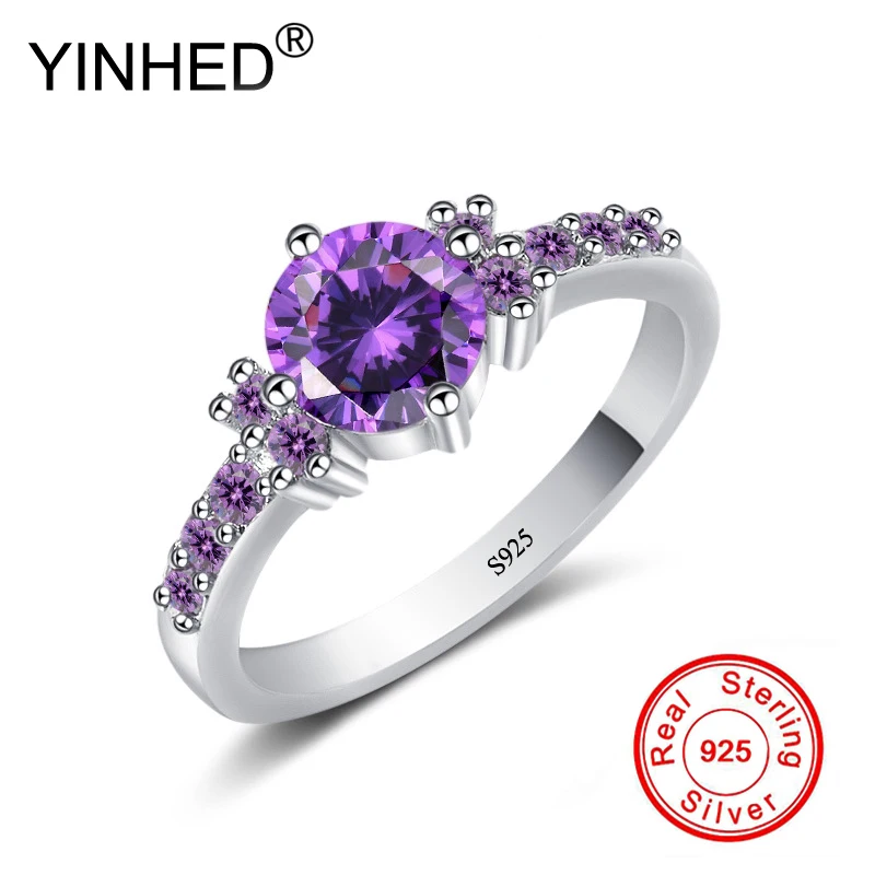 Женские обручальные кольца YINHED круглые фиолетовые из серебра 925 пробы с фианитом