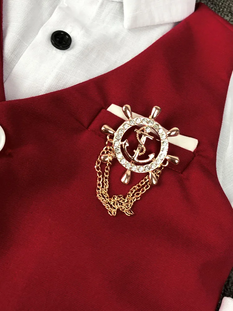 Красный костюм для маленьких мальчиков свадебная одежда рубашка + жилет штаны