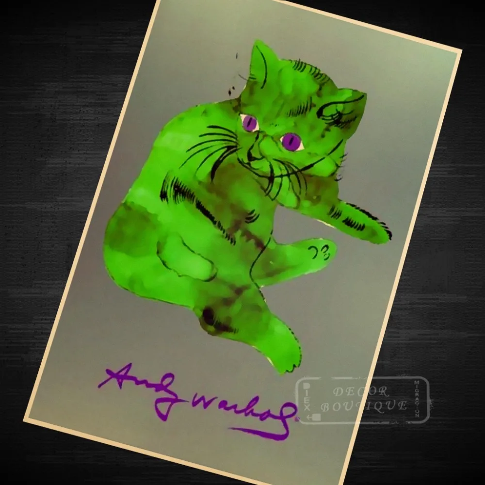 Зеленый кот яркий цвет Энди Warhol поп арт Винтажный Классический ретро холст