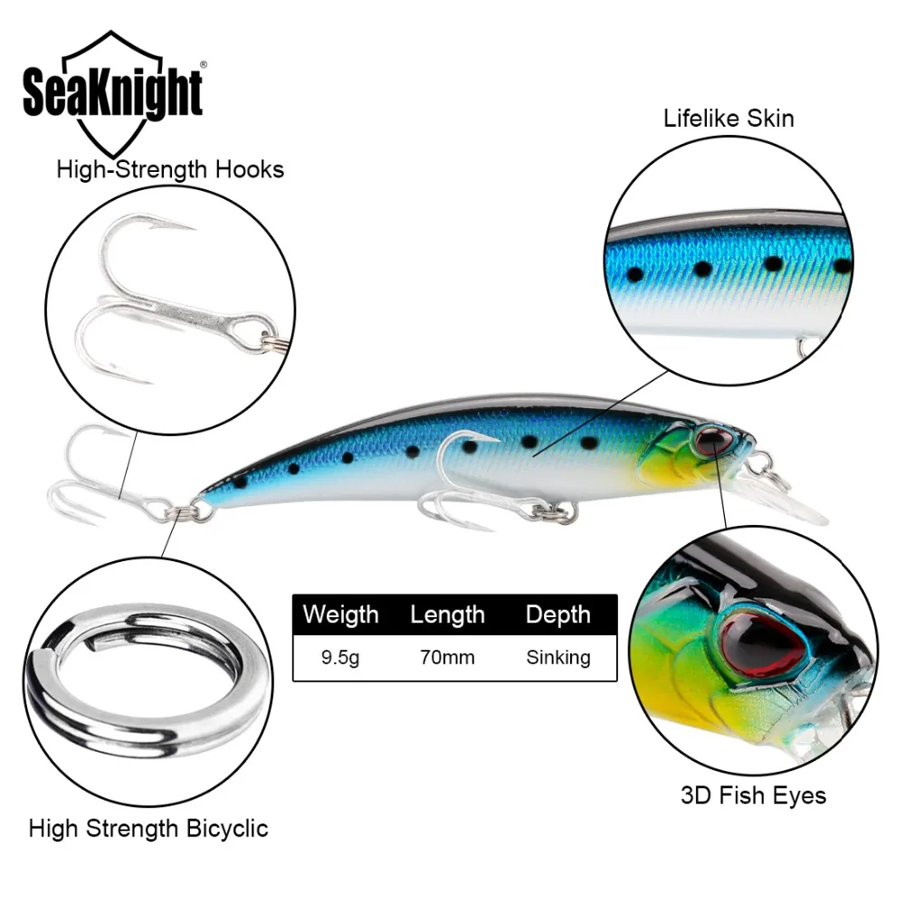 Рыболовная приманка SeaKnight Minnow SK040 1 шт. 9 5 г 70 мм/дюйма острые Крючки с объемными