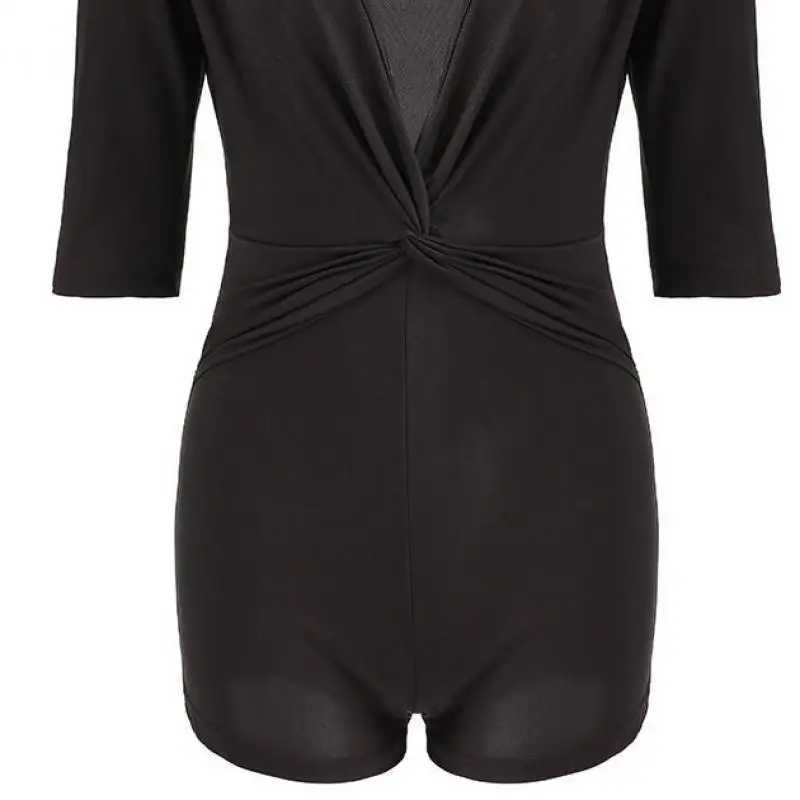 Пикантные женские комбинезоны черный розовый v образным вырезом Половина рукава