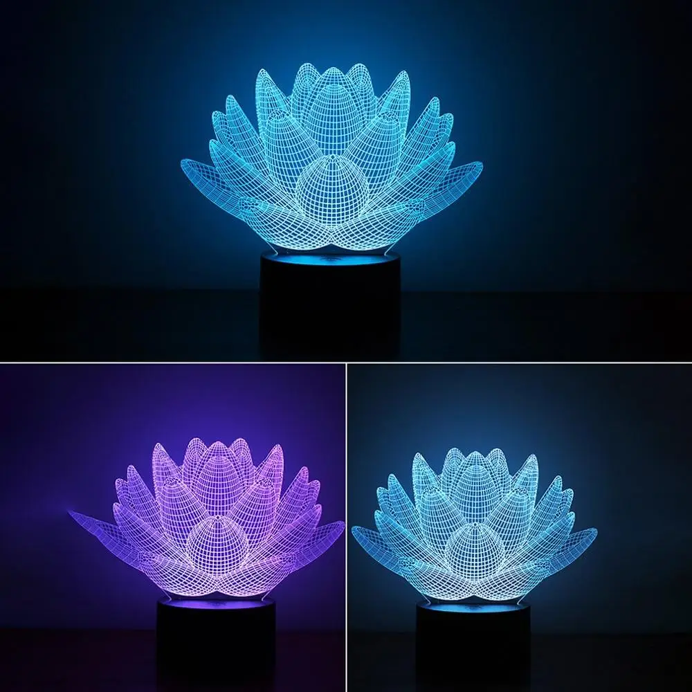 Colorful 3D Night Light Lotus Eye Care LED Bedside Lamp Home Decoration Birthday Gift | Лампы и освещение