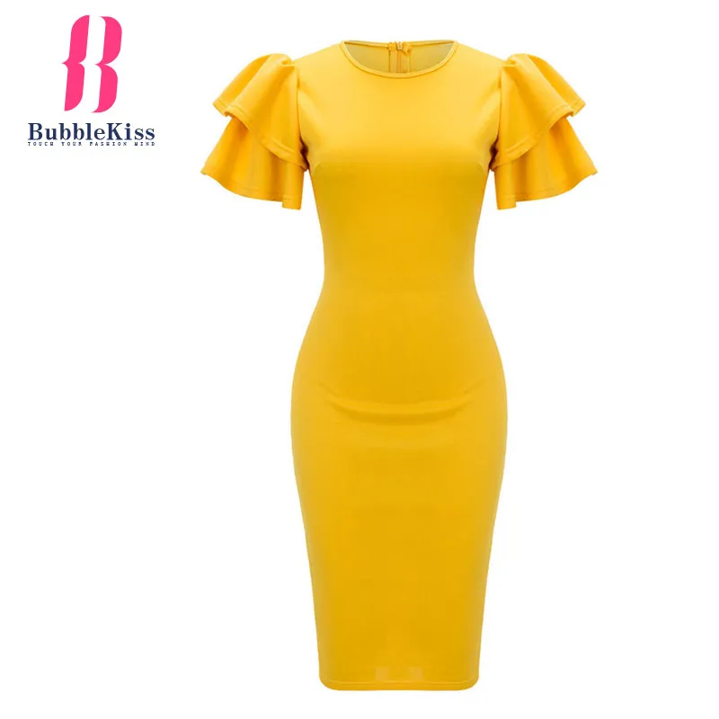 Бабочка рукавом Твердые Bodycon платье Bubblekiss короткий рукав повседневные летние