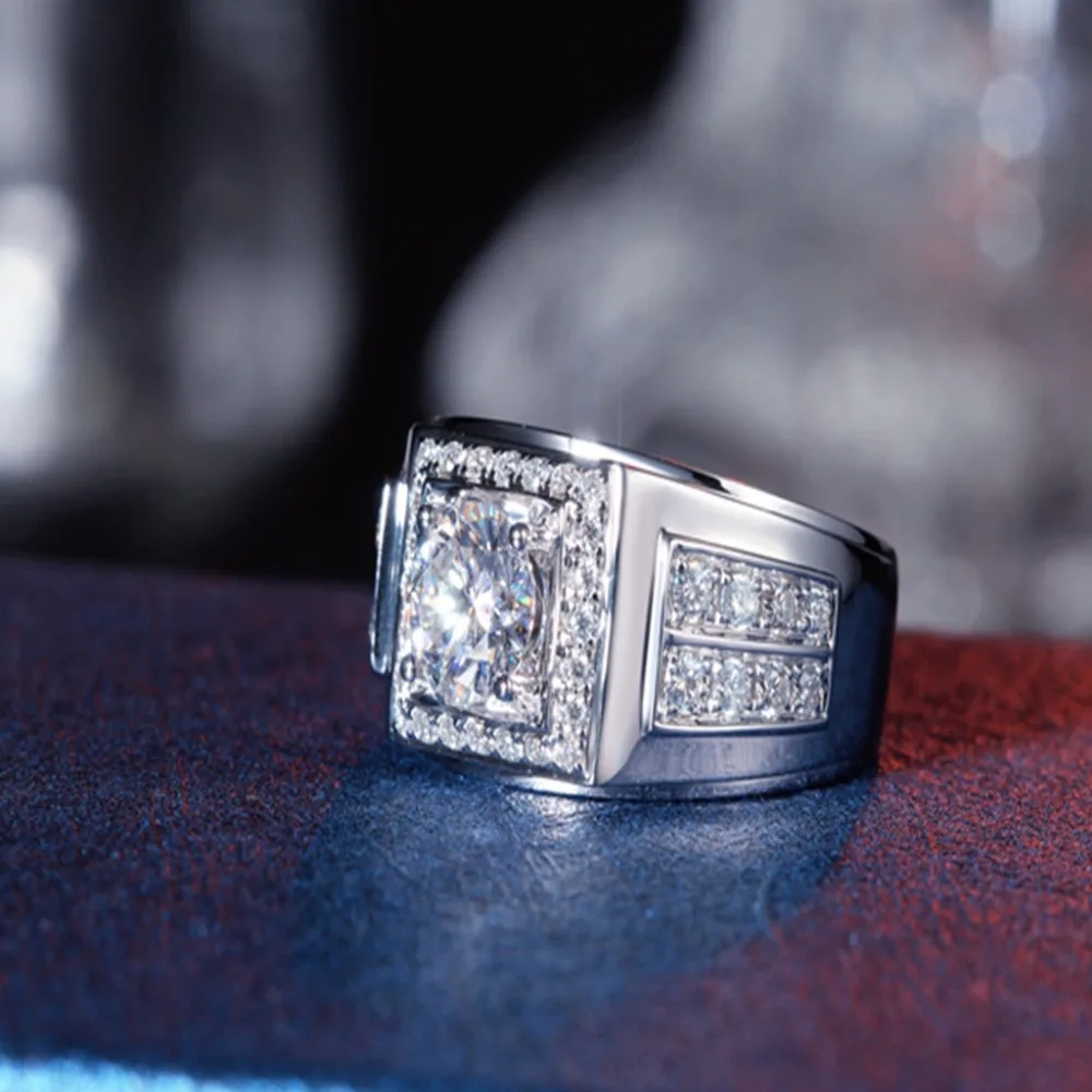 Кольцо Moissanite из белого золота 14 к, 1 карат, 6,5 мм, роскошное, Moissanite свадебное кольцо для мужчин