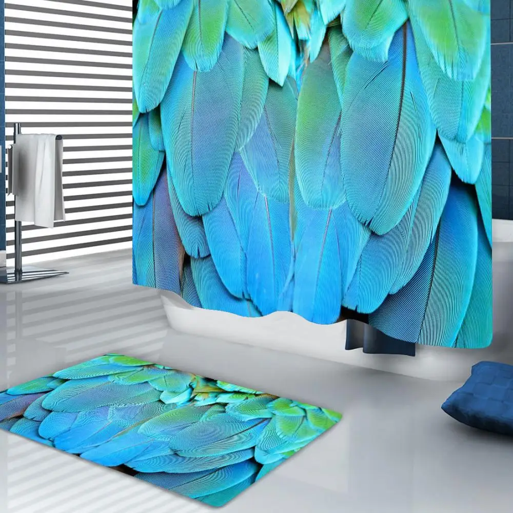 

Feather Print Shower Curtain Moldproof Waterproof Bathroom Curtain Luxury Bath Curtains Rideau De Douche Bathroom Product