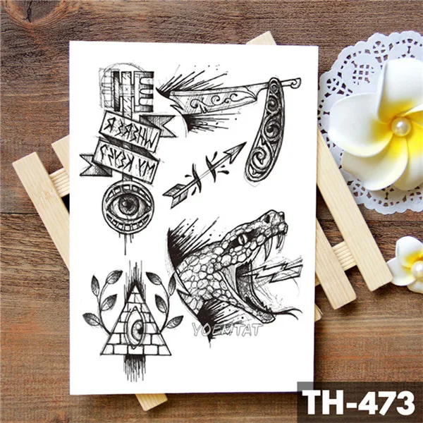 10-TH-473 Sketch Curlicue, маска клоуна, водостойкая временная татуировка, наклейка, классика, старая школа, флеш-тату, боди-арт, рука, поддельные татуировки - Цвет: 10-TH-473