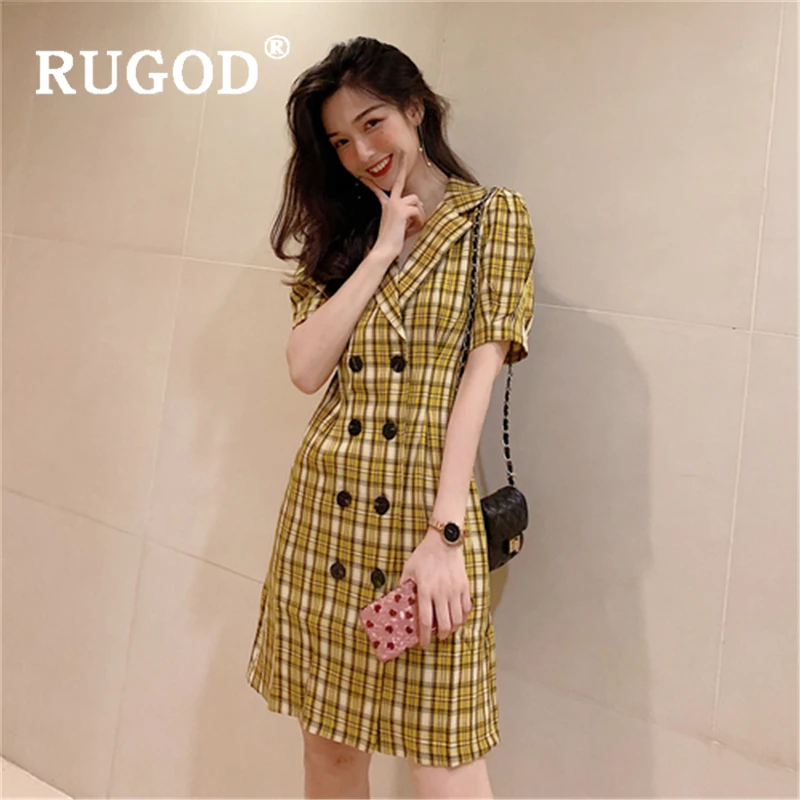 Женское винтажное двубортное платье RUGOD средней длины в Корейском стиле офисное