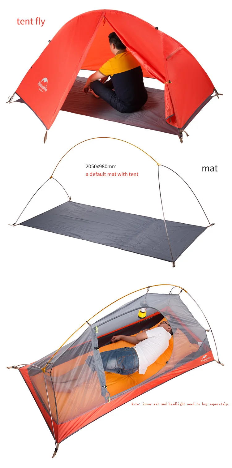 Naturehike 20D силиконовый кемпинговый тент Портативный Сверхлегкий 1 человек палатка Водонепроницаемый Открытый Кемпинг велосипедная палатка с ковриком NH18A095-D