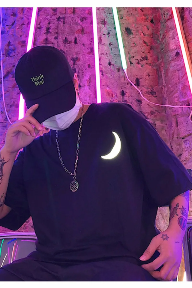 New Arrivals Hipster T Shirt Women Printed Glow In Dark Cool T-shirt Unisex Night Club Guys Reflective Moon Top Tees Femme | Женская