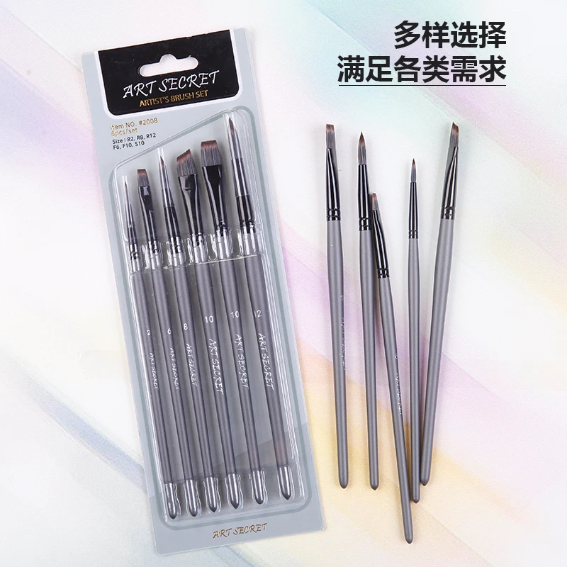 6-Piece Set Taklon Hair Watercolor Paint Brushes with Wooden Handles - Premium Korean Art Supplies image 2