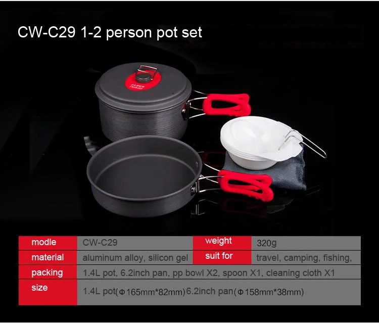 ALOCS CW-S03/C29 Сверхлегкий походный набор кухонной посуды для кемпинга инструменты для приготовления пищи набор для пикника кастрюля посуда для 1-2 человек