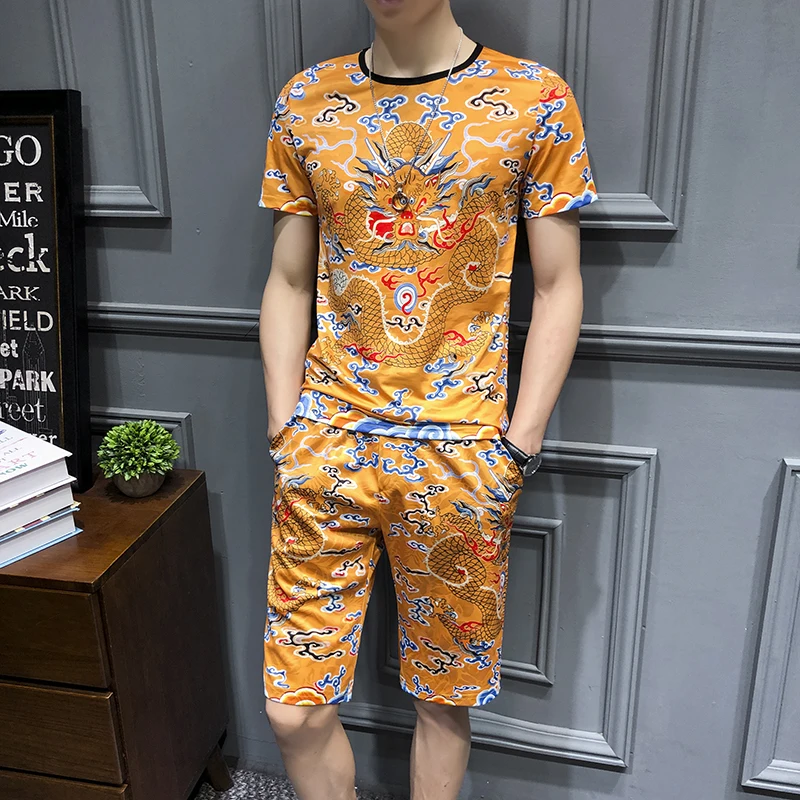 Спортивный костюм Мужская Повседневная футболка Homme 7XL-M + шорты летний китайский