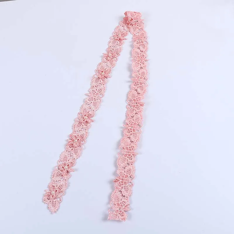 White pink butterfly Cotton Lace Trims with pearl beads DIY Clothes Edge Wrapping Ribbon Tape Material 0.9m 1PC | Дом и сад