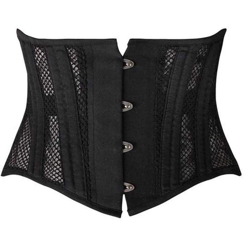 Черный сетчатый и хлопковый корсет для похудения со стальными косточками под