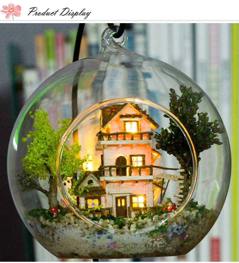 DIY Кукольный дом Wodden Miniatura кукольные домики комплект мебели стеклянная крышка собрать кукольный домик игрушки для детей норвежский домик на дереве