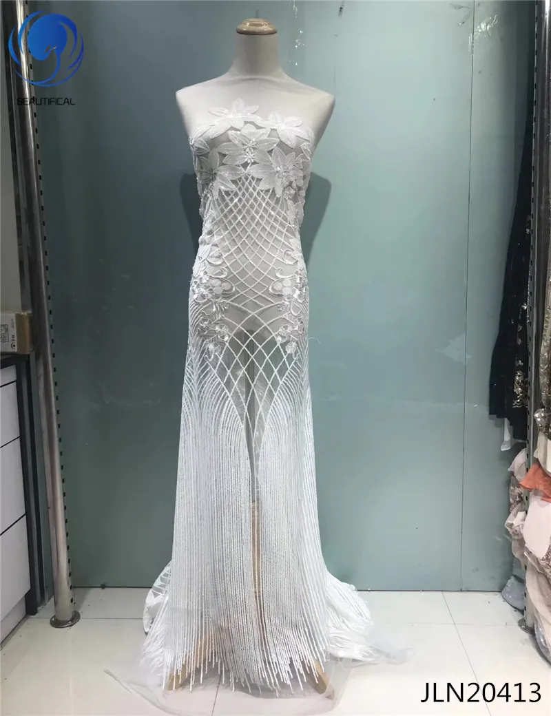 

Кружевная ткань BEAUTIFICAL, белая, африканская, новейший дизайн, кружево в нигерийском стиле с вышивкой блестками, Тюлевое кружево для свадьбы ...