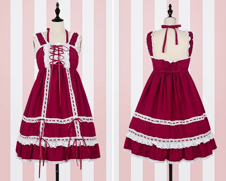 Red Платье в стиле Лолиты; милое платье в японском стиле Kawaii для девочек; платье принцессы; винтажная Детская кукла; кружевное платье; цвет красный, зеленый, черный; женская летняя юбка с бантом - Цвет: Red