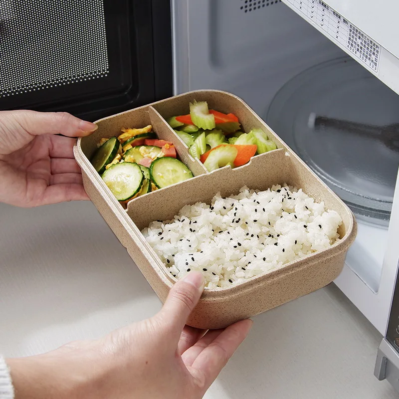 Портативный Ланч бокс Bento 3 отделения с крышками и ложкой для школы офиса детей