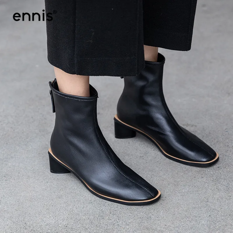 ENNIS/; Модные ботильоны; женские ботинки из натуральной кожи; обувь с круглым носком; ботинки из мягкой кожи; женские осенние повседневные ботинки; A951