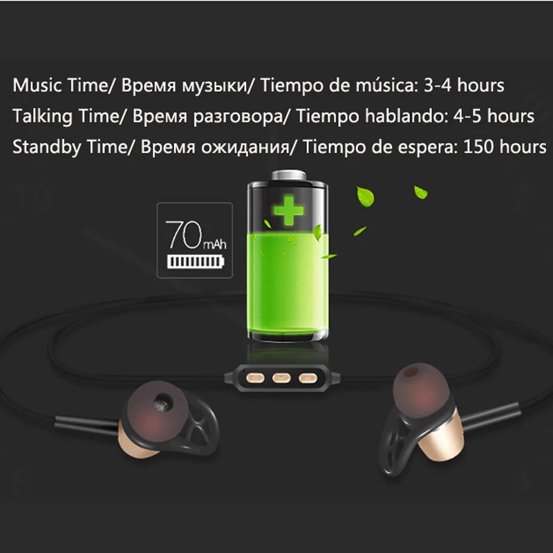 Стерео металлические Bluetooth наушники спортивные беспроводные гарнитура Hands free для