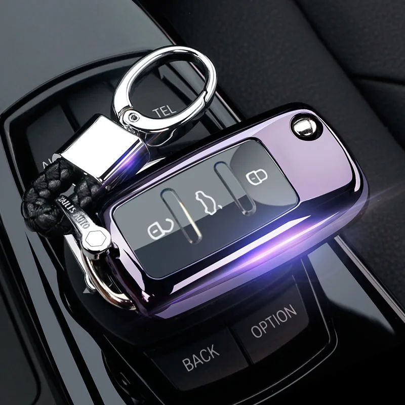 PURPLE BUCKLE Чехол для автомобильного ключа для Volkswagen polo passat b5 golf 4 5 6 mk6 tiguan golf CrossFox Eos Scirocco jetta аксессуары для автомобильных ключей - Название цвета: PURPLE BUCKLE
