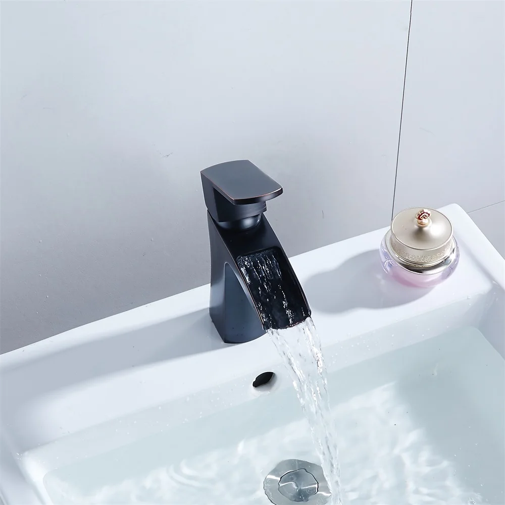 Black Basin Faucets Waterfall Faucet Bathroom Single handle Mixer Tap Bath black Brass Sink Water Crane | Обустройство дома