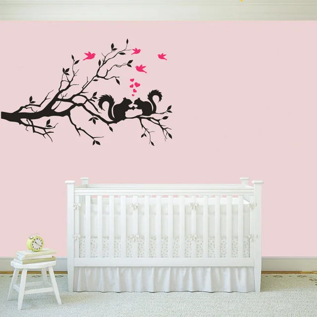 

MCTUM Brand Tree Branch with Squirrels & Birds Nature Vinyl Wall Decal Nursery Art Wall Stickers Size 150x100CM Free Shipping