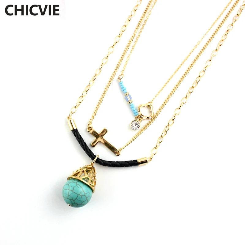 

CHICVIE Women's Stone Beads Multilayer Pendant Necklace Popular Necklaces Crystal Necklace Jewelry SNE160086