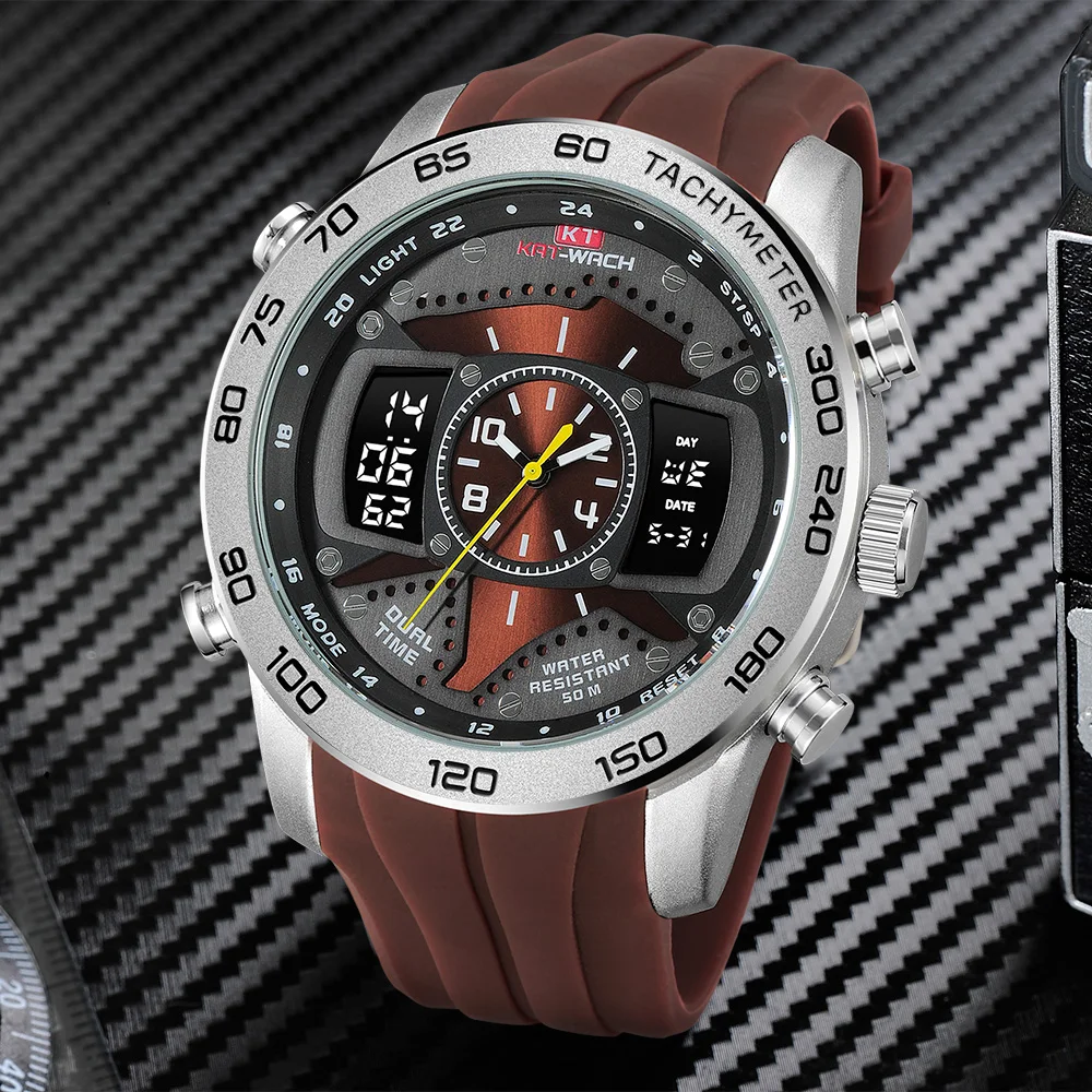 Мужские спортивные часы с двойным дисплеем аналоговые цифровые кварцевые