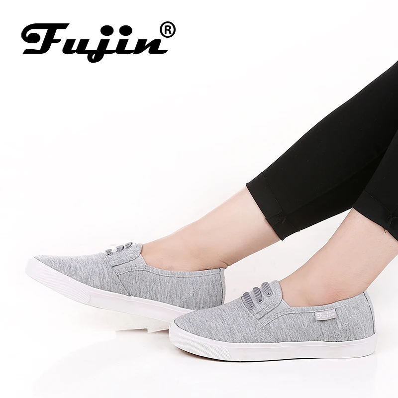 Fujin/Женская парусиновая обувь; chaussures femmes; Женская Повседневная Удобная парусиновая обувь на плоской подошве; женские лоферы без застежки; сезон весна-лето