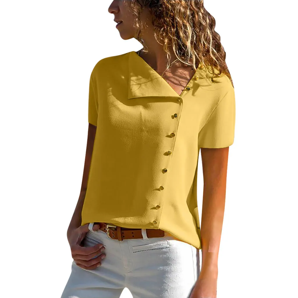 YE SAGACE,, Женские топы и блузки, 5xl, Женская Повседневная блуза, рубашка с отворотом, женская блуза с коротким рукавом, блуза с пряжкой, топы размера плюс - Цвет: YE