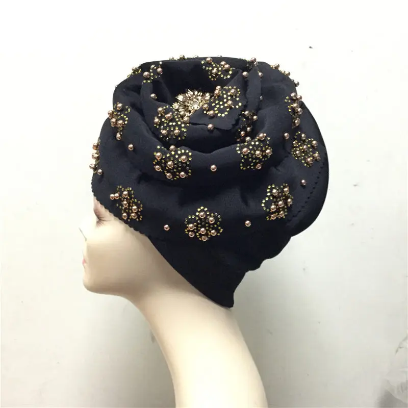 Nigerian Gele Headtie Aso Oke Already Made Auto Ebi African Turban Cap with gold Beads-J220 | Дом и сад