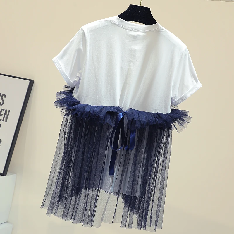 Женская футболка из хлопка с фальш вставкой повседневная Летняя трикотажная