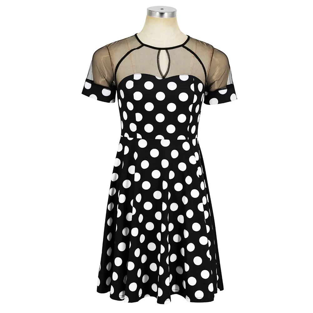 InModai 2018 летнее платье женские Винтаж горошек сетки Лоскутная Перспектива платья