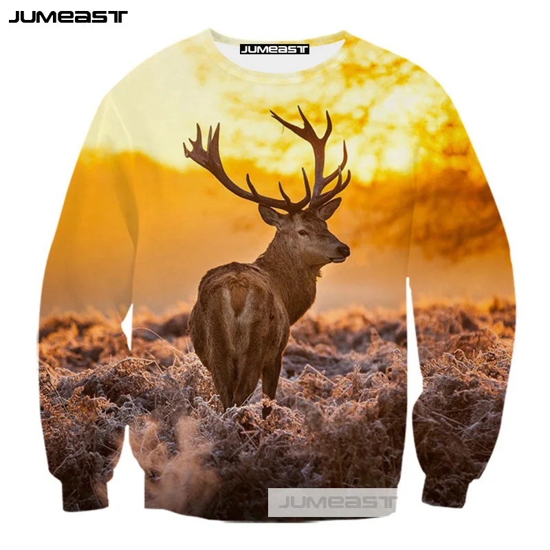 Jumeast новый бренд с 3d принтом милых животных лося женщин/мужчин длинным рукавом