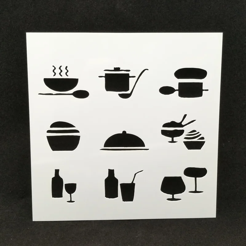 

13*13 Kitchenware Layering Stencils for Diy scrapbook/photo album Decorative Embossing coloring,painting stencil,home decor